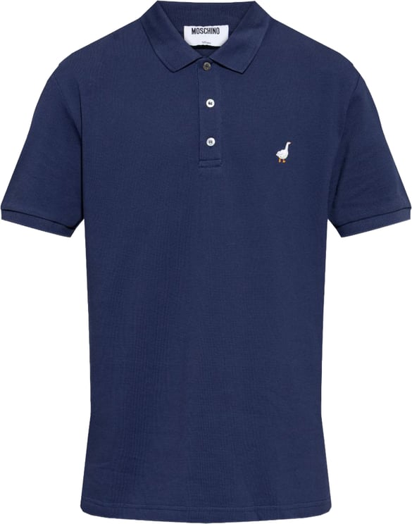 Moschino Silk-Nylon Blend Polo Shirt With Embroidered Goose Emblem