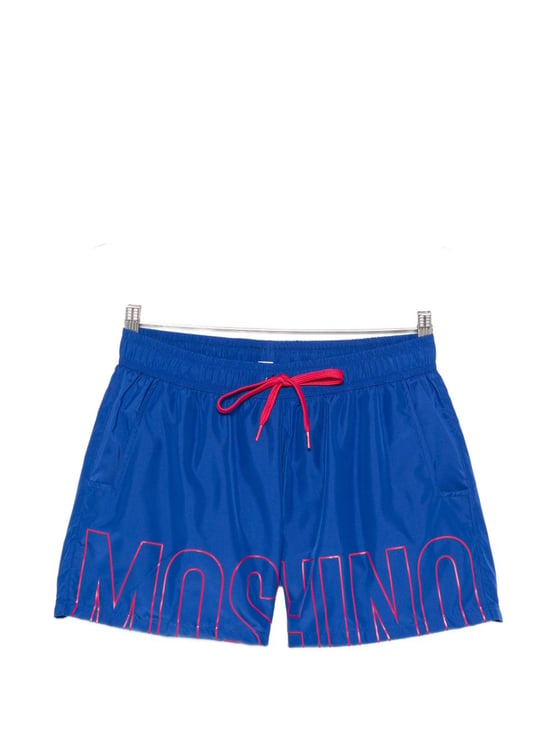 Moschino Blue Front Logo Drawstring Swim Shorts
