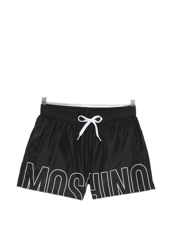 Moschino Black Logo Print Drawstring Swim Shorts