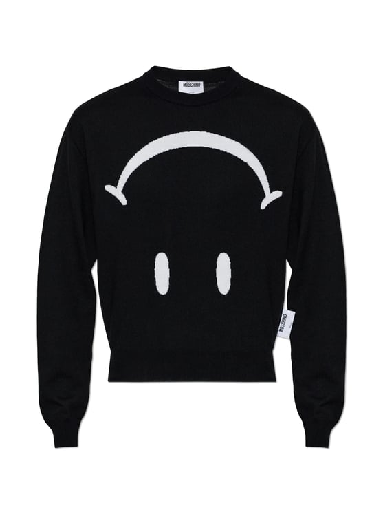 Moschino Minimalist Black Wool Sweater with Graphic Design