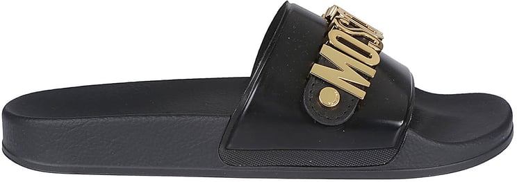 Moschino Logo Print Pool25 Slides Black