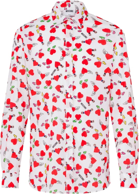 Moschino Long-Sleeve Button-Up Shirt With Playful Heart And Cherry Print