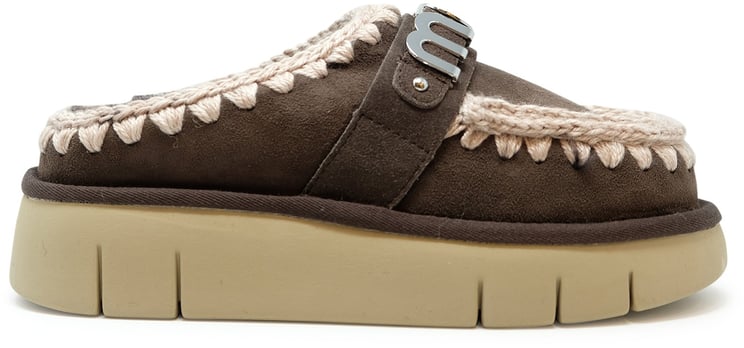 MOU MOU FW531001A MOCHA BOUNCE METAL LOGO LEATHER WOOL RUBBER CLOG