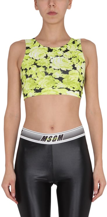 MSGM FLORAL PRINT CROPPED TOP