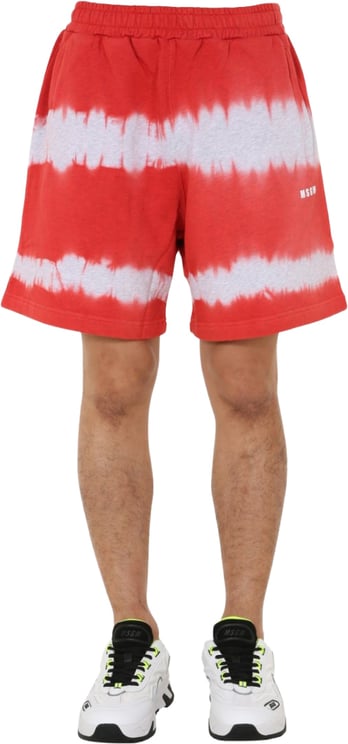 MSGM Relaxed Fit Red Tie-Dye Bermuda Shorts
