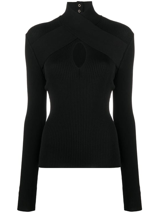 MSGM Fitted Ribbed Knit Top With Crisscross Keyhole Detail
