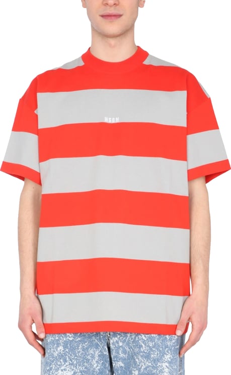 MSGM Crew Neck T-Shirt With Bicolor Stripes