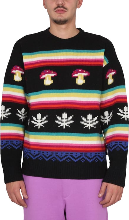 MSGM Cross-Neck Knitwear With Pixelated Motifs