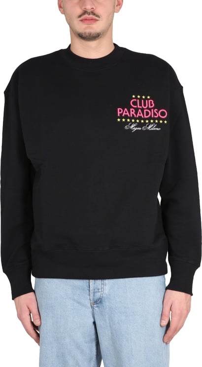 MSGM Black Sweatshirt With Front And Back Logo Print