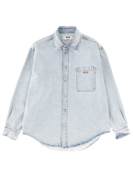 MSGM Embroidered Logo Denim Shirt