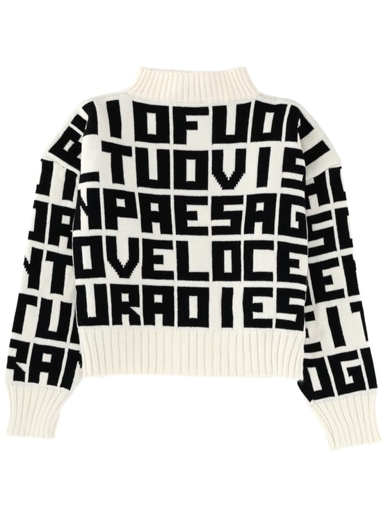MSGM Black Virgin Wool-Blend Lettered Sweater