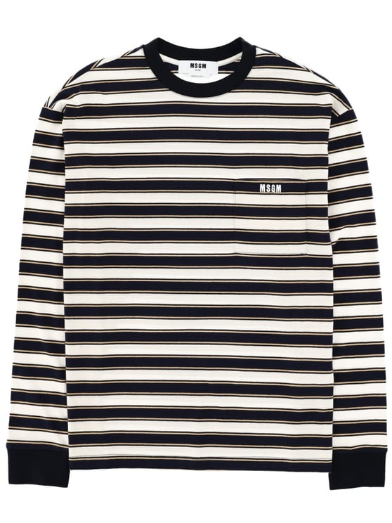 MSGM Neutrals Horizontal Striped Long-Sleeve T-Shirt
