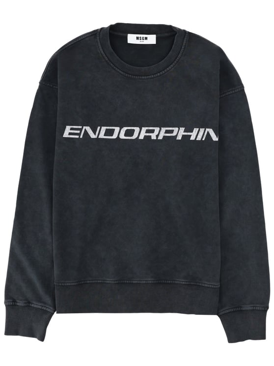 MSGM Washed Black Endorphin Text Cotton Sweatshirt