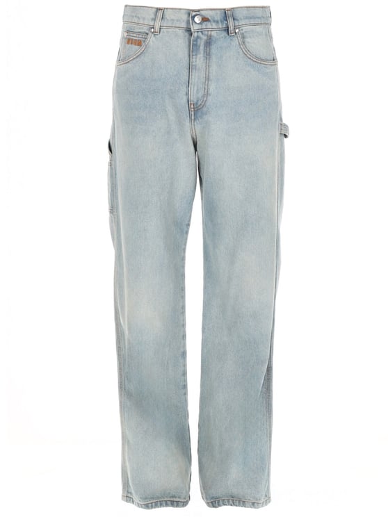 MSGM Logo Cotton Faded Straight-Leg Pants