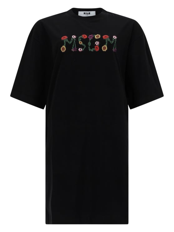 MSGM White Floral Embroidered T-Shirt Dress