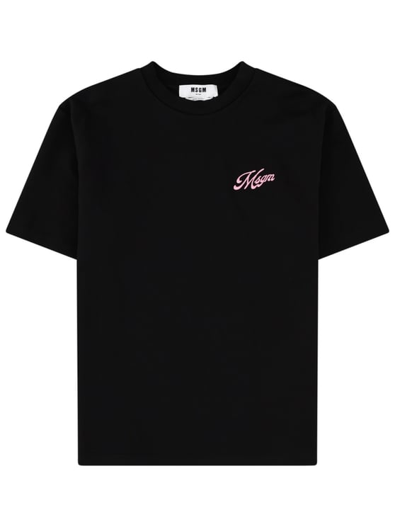MSGM Black Logo Embroidered Cotton T-Shirt