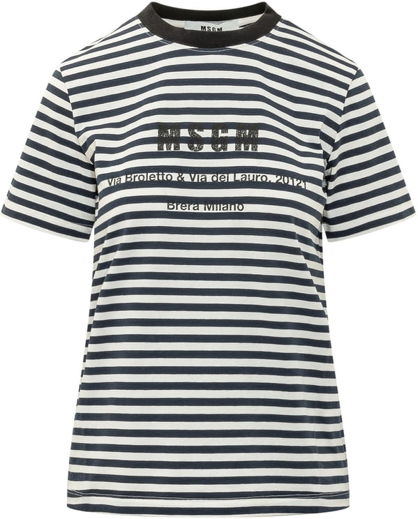 MSGM T-shirt a Righe con Stampa Frontale