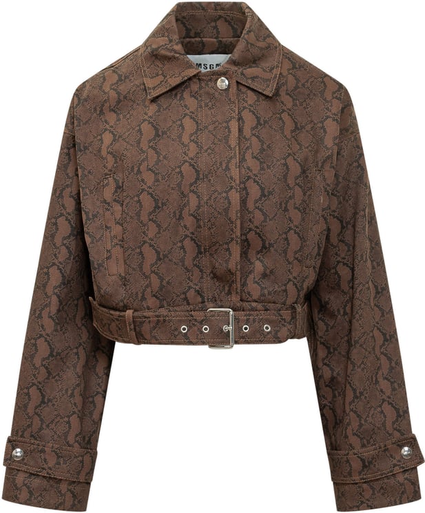 MSGM Giubbino Corto con Cintura e Stampa Pitonata