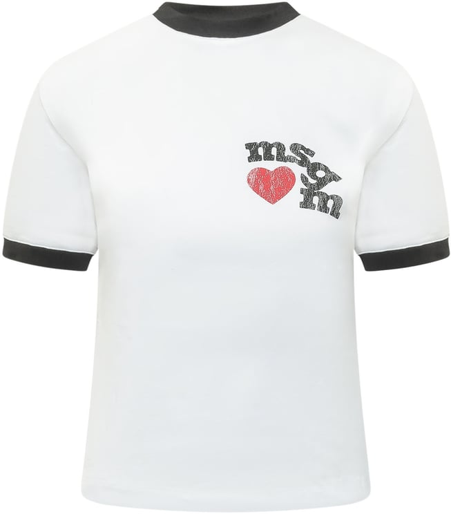 MSGM T-shirt in Cotone con Stampa Logo e Cuore