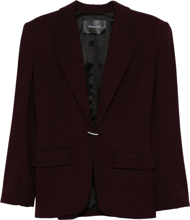 MUGLER Burgundy Tailored Blazer with Metallic Button Closure