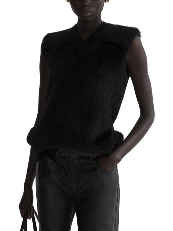 MUGLER Black Plush Textured Padded Top