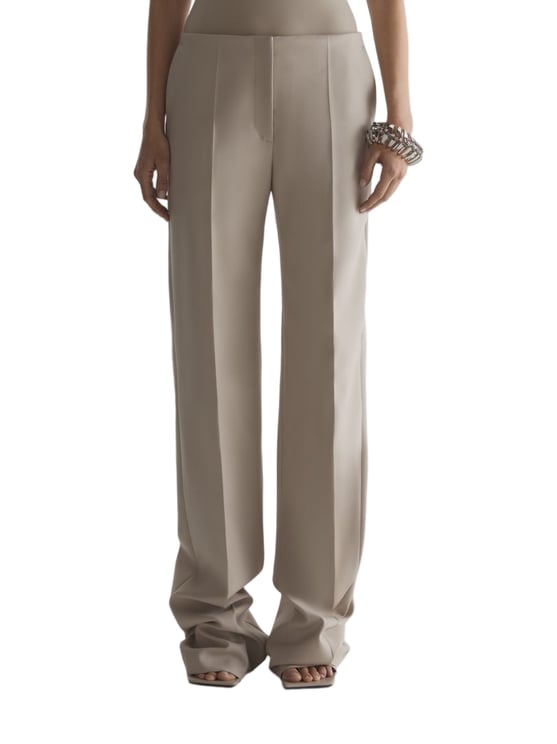 MUGLER Wide-Leg High-Waist Brown Trousers with Central Crease