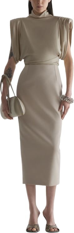 MUGLER Brown High-Neck Top with Structured Puff Sleeves