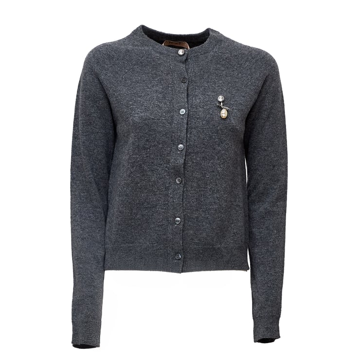 N 21 Jeweled Button Crewneck Cardigan