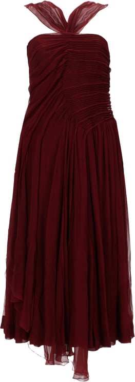 N 21 Burgundy Strapless Midi Dress with Ruched Bodice