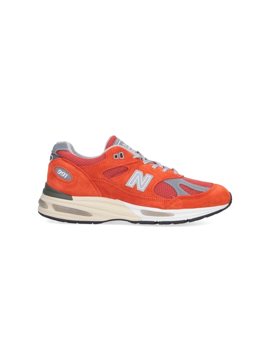 New Balance Orange Suede Mesh Grey Accent Sneakers