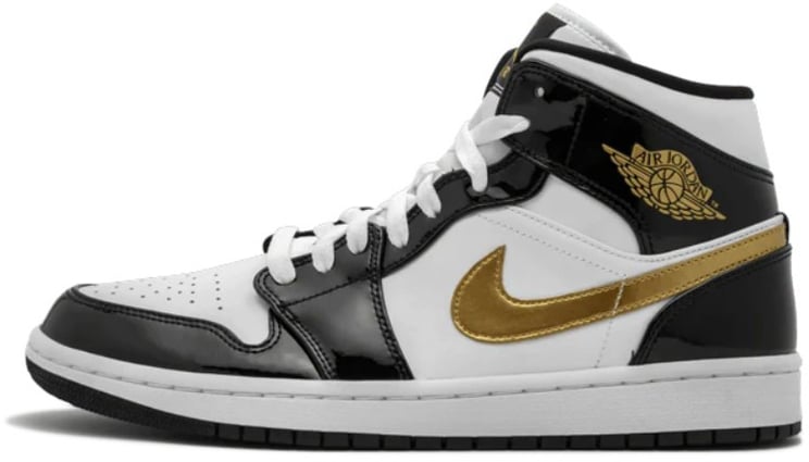 Nike Air Jordan 1 Mid Patent Black White Gold