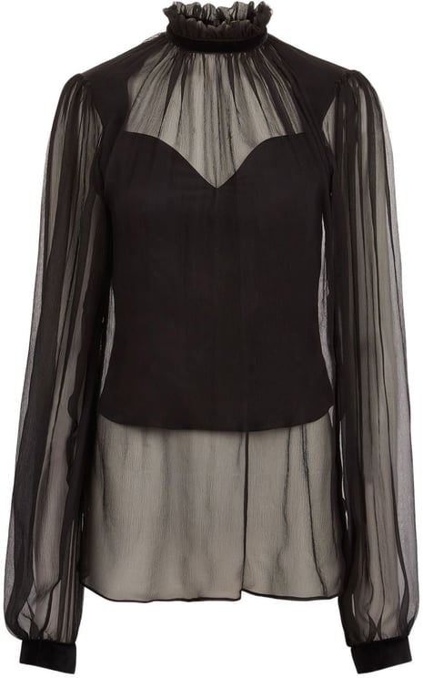 Nina Ricci Black Ruffled High Neck Top