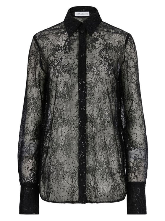 Nina Ricci Sheer Floral Lace Sequin Blouse