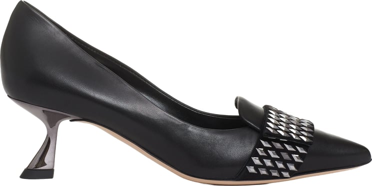 Ninalilou Pump Pelle Nera Con Rombi Tacco 55 Mm