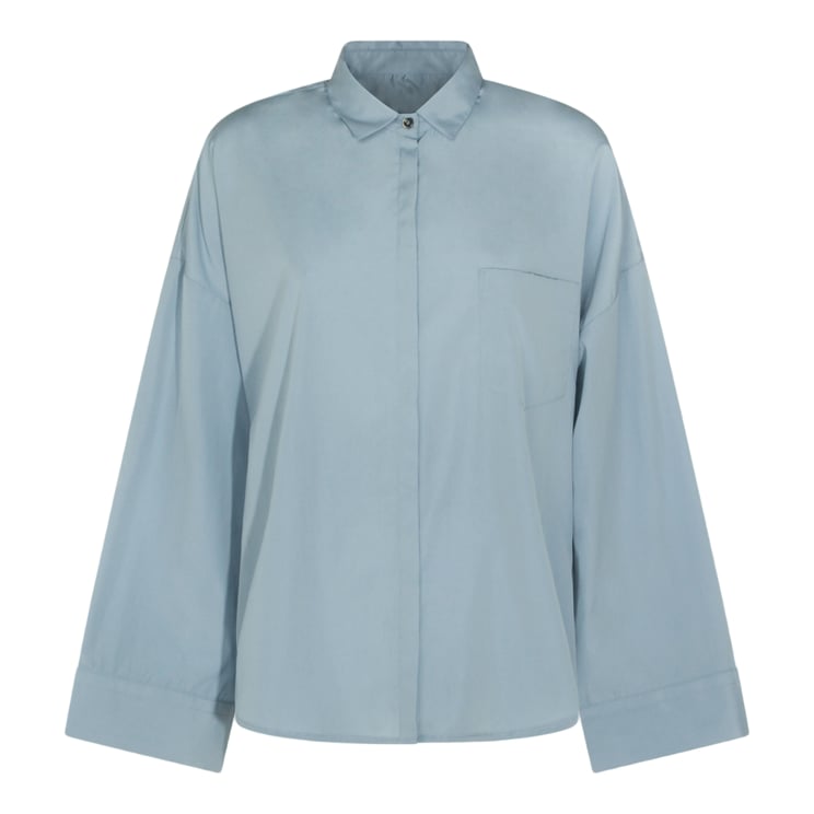 Nine in the Morning Relaxed Fit Blue Shirt with Classic Collar and Concealed Placket