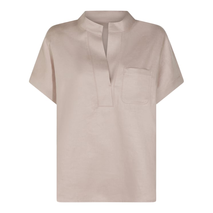 Nine in the Morning Relaxed Fit Short-Sleeved Top with Stand Collar and V-Neckline
