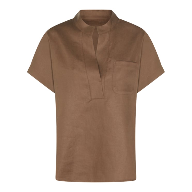 Nine in the Morning Relaxed Fit Short-Sleeved Top with Stand Collar and V-Neckline