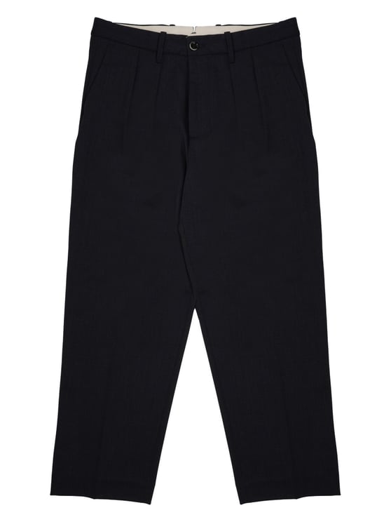 Nine in the Morning Neutrals Kai Pleated Wool Straight-Leg Pants