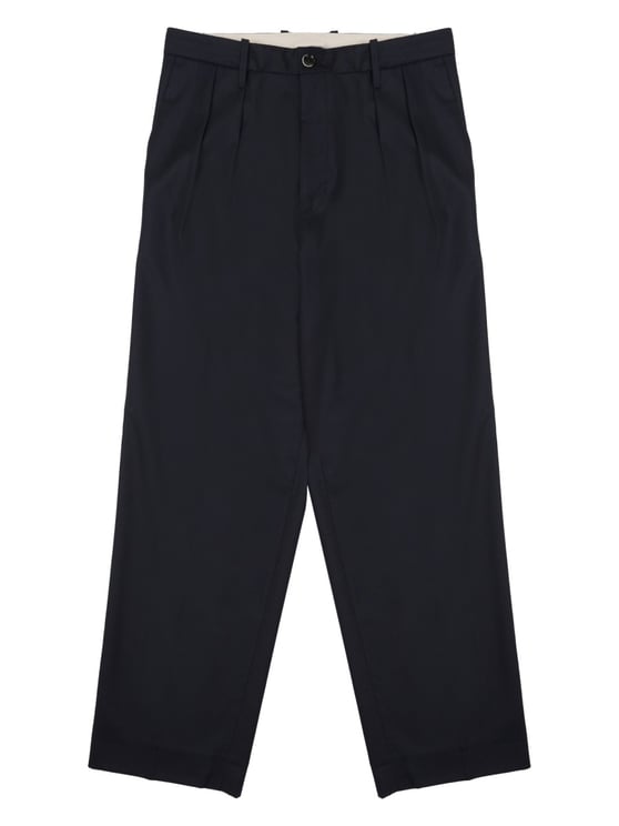 Nine in the Morning Neutrals Kai Pleated Wool Wide-Leg Pants