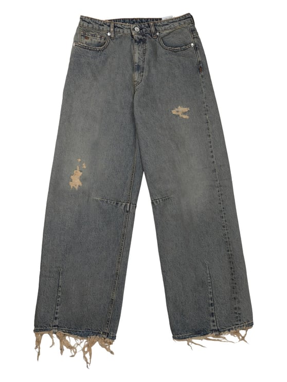Nine in the Morning Grey Ergonomic Distressed Cotton Wide-Leg Pants