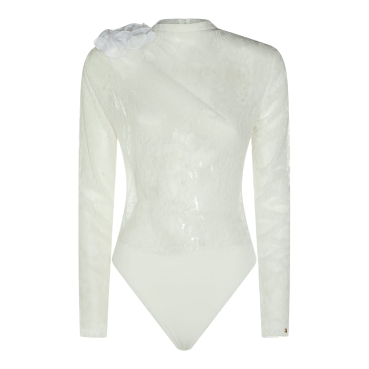 Nissa Long-Sleeved Bodysuit With Floral Lace Overlay And Elegant Embellishment