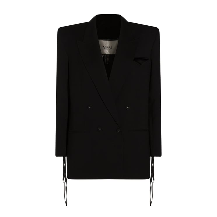 Nissa Double-Breasted Tailored Jacket With Ribbon Ties