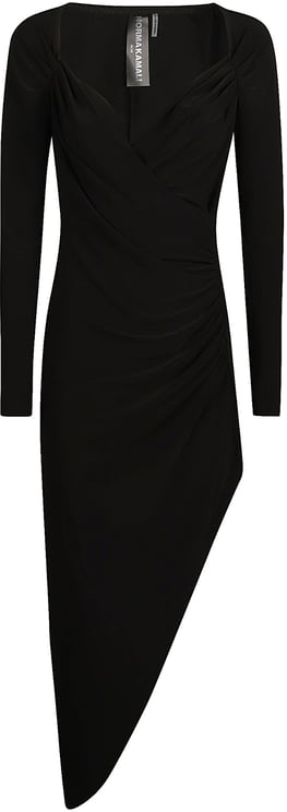 Norma Kamali Long Sleeve Sweetheart Side Drape Dress Black