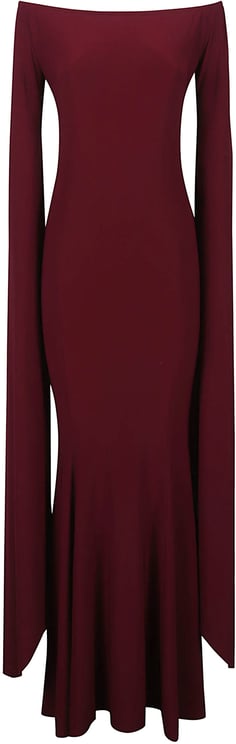 Norma Kamali Off Shoulder Ribbon Sleeve Fishtail Dress Pink