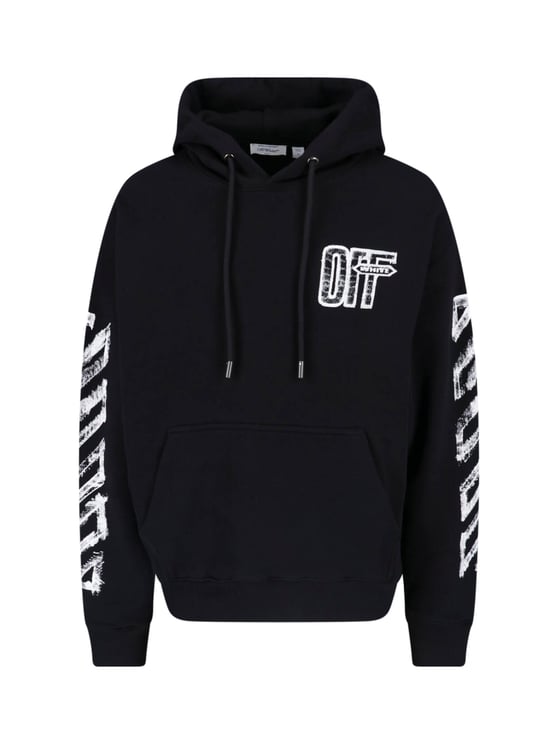OFF-WHITE Motion Arrow Skate Black Cotton Hoodie with Distinctive Graphic Prints