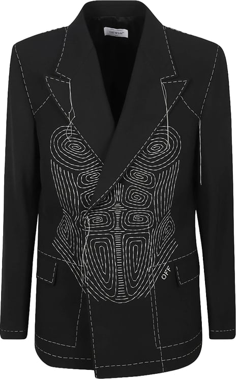 OFF-WHITE Tailored Embroidered Black Jacket With Classic Lapel
