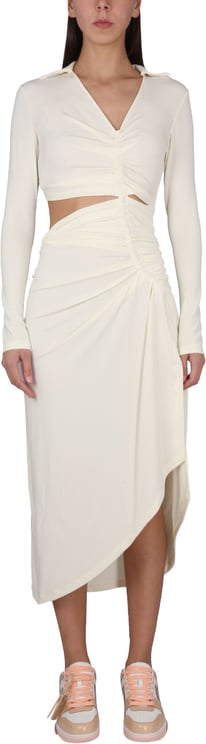 OFF-WHITE DRESS WITH RUFFLES
