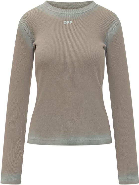OFF-WHITE Top a Costine Maniche Lunghe con Logo