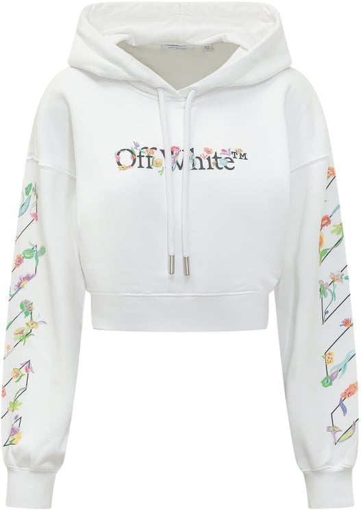 OFF-WHITE Felpa Crop con Cappuccio e Stampa Floreale