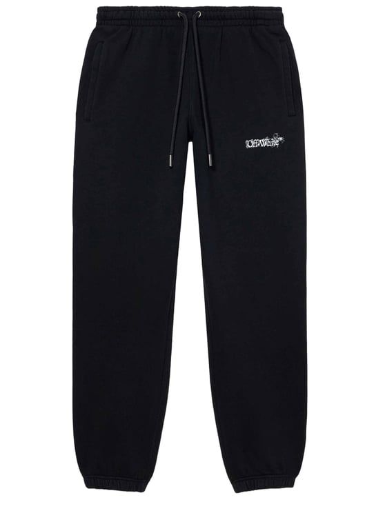 OFF-WHITE Sporty Black Cotton Pants with Contrast Logo Print